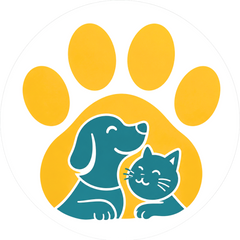 Logo of 'Pawpy' with a dog and cat inside a yellow paw print on a white background.
