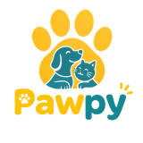 Logo of 'Pawpy' with a dog and cat inside a yellow paw print on a white background.