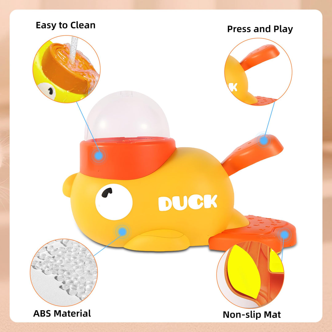 Yellow duck toy with features highlighted on a white background