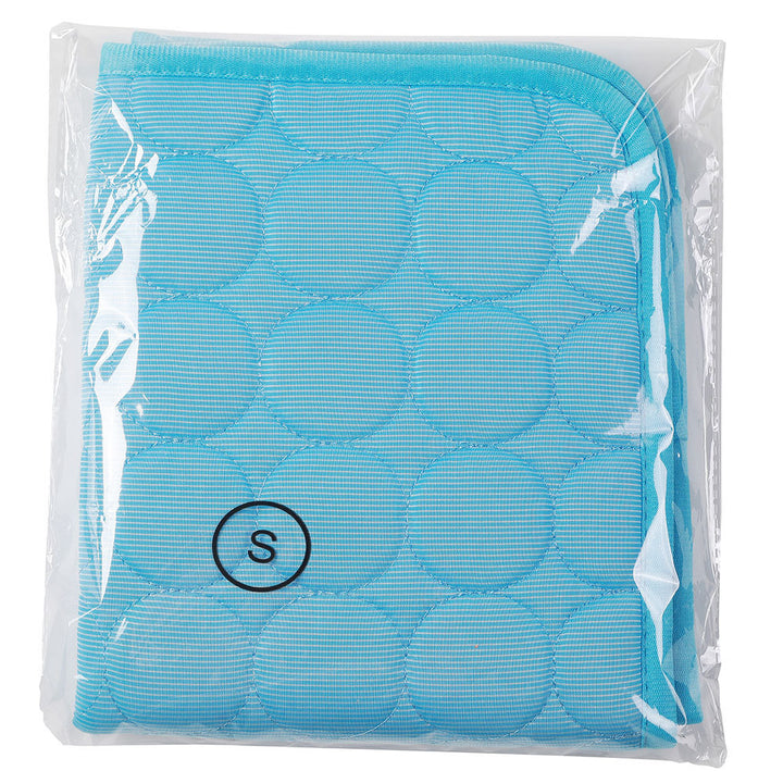 Blue textured square product with 'S' logo in clear packaging on a white background